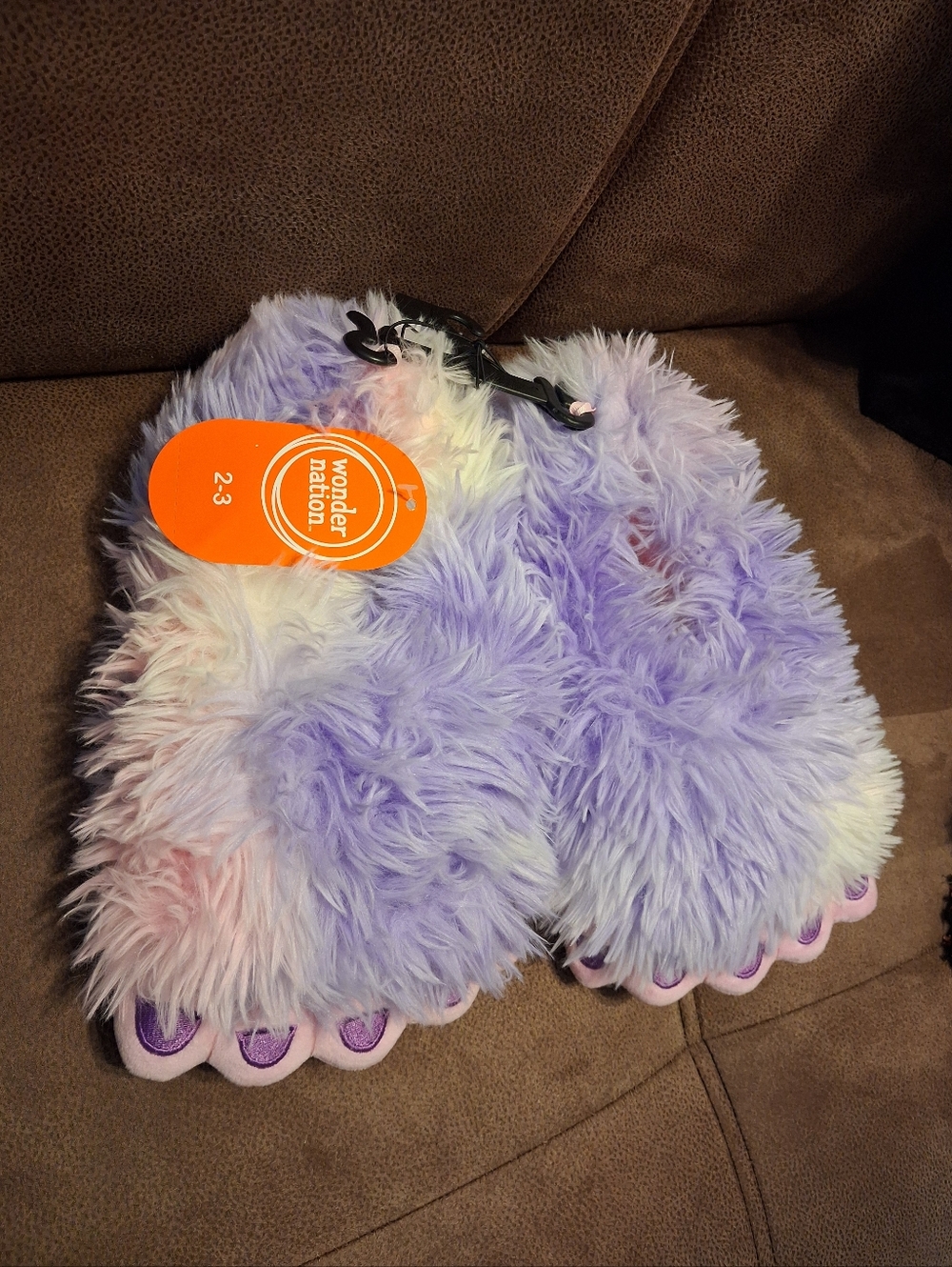 Wonder Nation Plush Purple, Pink Tie-Dye Monster Yeti Slippers Size 2/3